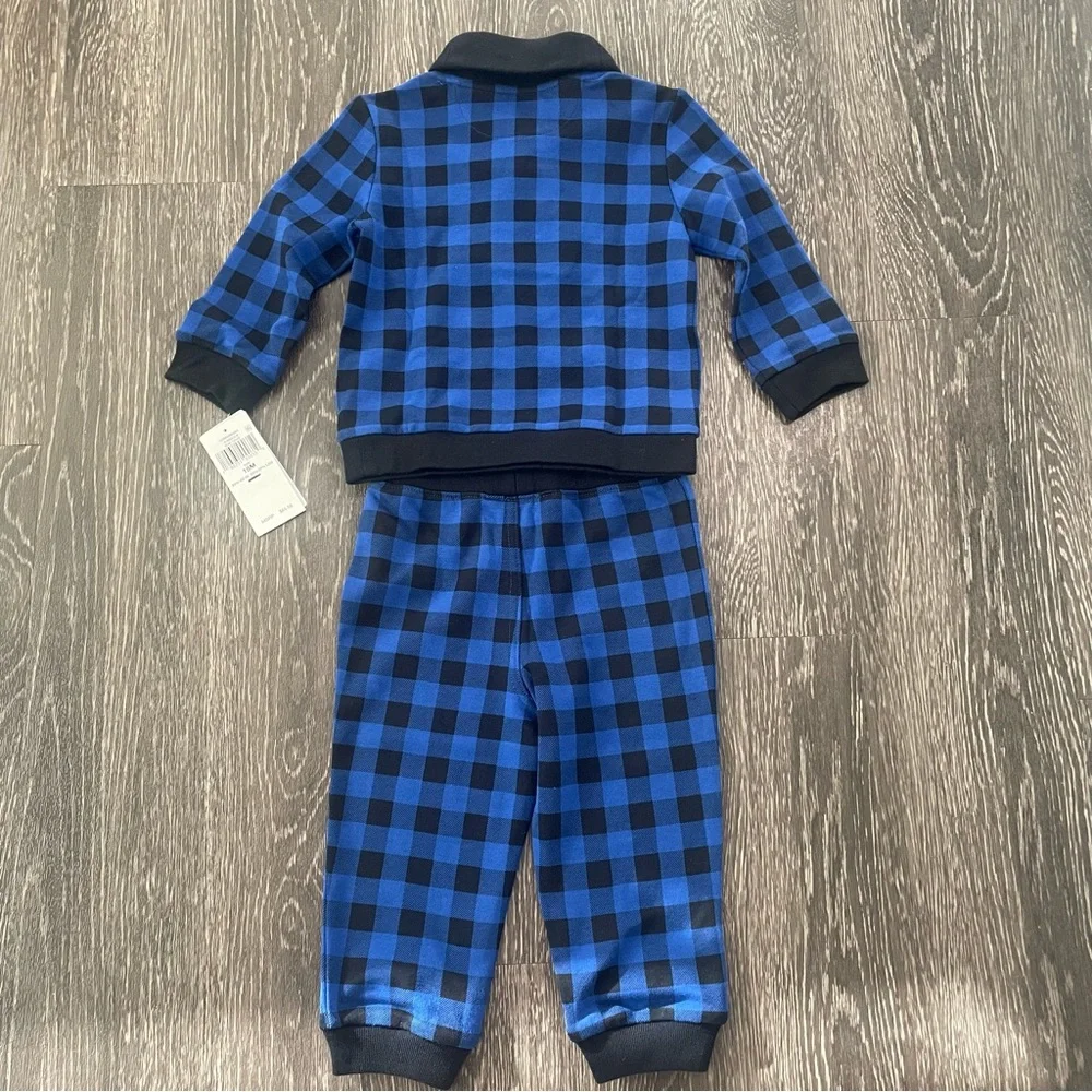 New Ralph Lauren Classic Blue Check Interlock Two Piece Baby Boys Set